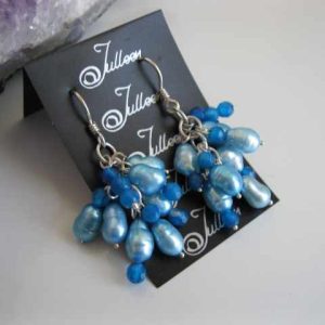 Cuban Blue Pearl Cluster Earrings E076-04