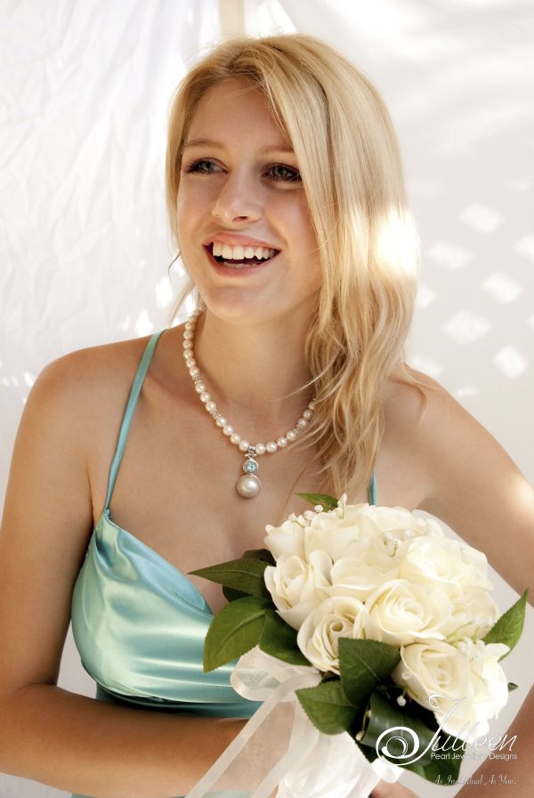 Beth Blue Topaz Mabe White Pearl Necklace 925 - Image 2