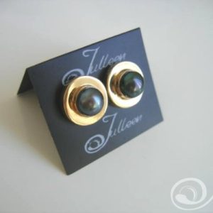Belinda Earrings Peacock Green Pearl Bezel Set Earring on Post.