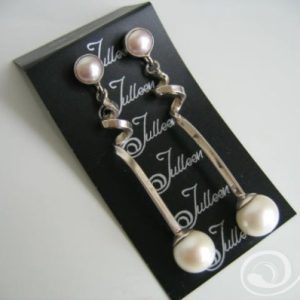 Bess Sterling Silver Long Twisted Ribbon Double Pearl Drop Earrings