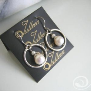 Brittany Sterling Silver Hoop and Pearl Dangle Earrings on Hook