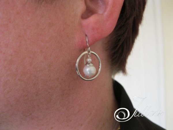 Brittany Sterling Silver Hoop and Pearl Dangle Earrings on Hook - Image 4