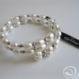 Carmelia White Pearl Double Row Bangle on Memory Wire