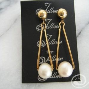 Cheryl Long Pearl Cradle Style Gold Vermeil Earring