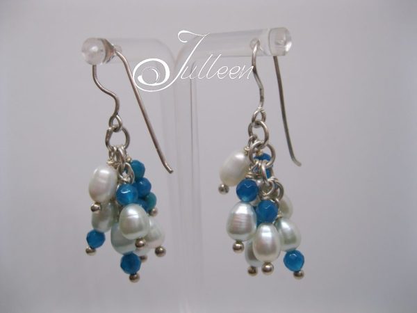 Chloe Cluster Earrings 925 Blue Agate and Blue Pearl - Image 5