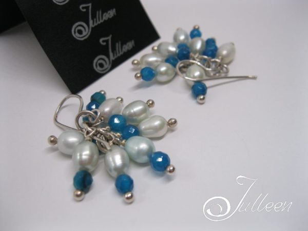 Chloe Cluster Earrings 925 Blue Agate and Blue Pearl - Image 2