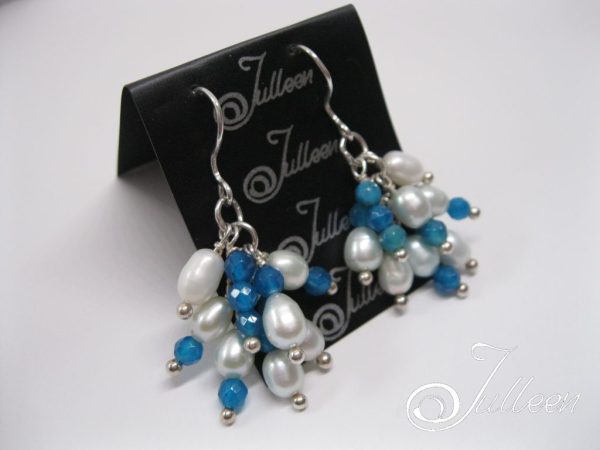 Chloe Cluster Earrings 925 Blue Agate and Blue Pearl - Image 3