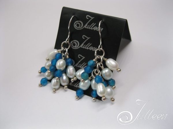 Chloe Cluster Earrings 925 Blue Agate and Blue Pearl - Image 4