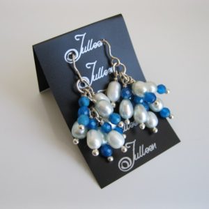Chloe Cluster Earrings 925 Blue Agate and Blue Pearl