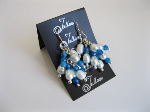 Chloe Cluster Earrings 925 Blue Agate and Blue Pearl