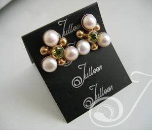 Maja Clip On 3 Pearl and Peridot Earrings on Post