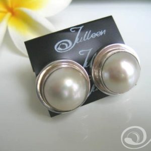 Clip On White Mabe Earrings with Omega Clips
