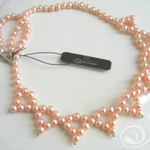 Courteney Necklace Small Peach Pearl Diamond Weave Centre, Necklace