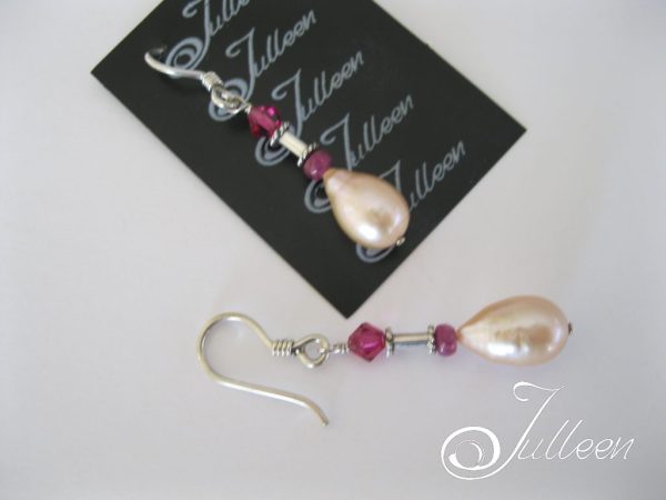 Deidre Pink Pearl Ruby and Crystal Sterling Silver Drop Earrings - Image 3