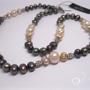 Dorina Necklace Brown and Pink Pearl Sterling Silver Necklace