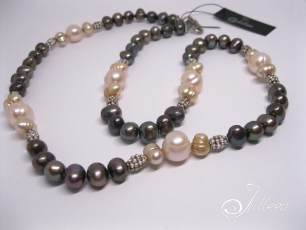 Dorina Necklace Brown and Pink Pearl Sterling Silver Necklace