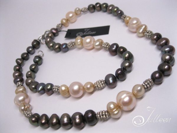 Dorina Necklace Brown and Pink Pearl Sterling Silver Necklace - Image 2