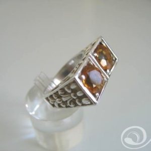 Double 9mm Pumpkin Citrine. The Panther Ring in Chunky Hallmarked Sterling Silver 925