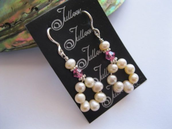 Pink Musk Crystal and Pearl Dangle Hoop Earrings