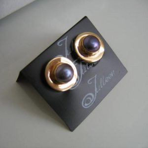 Clip On Bethany Earrings. Black Pearl Bezel Set in Gold Vermeil