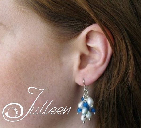 Chloe Cluster Earrings 925 Blue Agate and Blue Pearl - Image 6