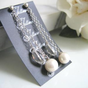 Helen of Troy Oval Crystal Bead and White Pearl on Sterling Silver Double Chain