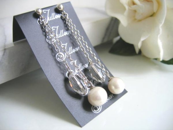 Helen of Troy Oval Crystal Bead and White Pearl on Sterling Silver Double Chain