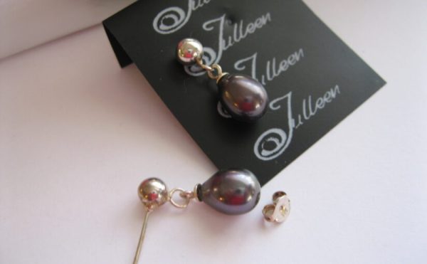 Peta Earrings Small Delicate Full Drop Pearl on Sterling Silver - Image 2