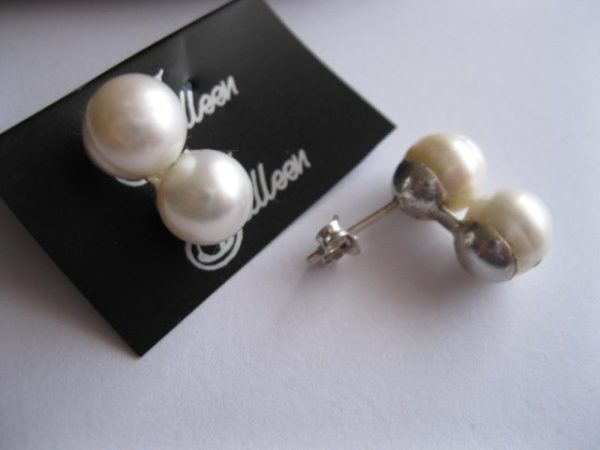 Miss Julleen Organic Double Pearl Sterling Silver Earrings with Post on top - Image 2