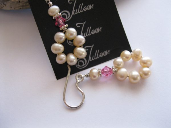 Pink Musk Crystal and Pearl Dangle Hoop Earrings - Image 2