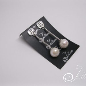 Faye Long Pearl Earrings with Sterling Silver Tube and Dangling White Single Pearl.