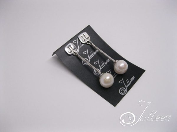 Faye Long Pearl Earrings with Sterling Silver Tube and Dangling White Single Pearl.