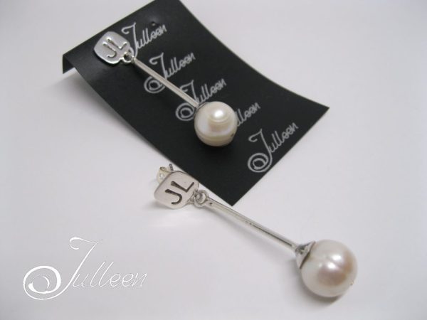 Faye Long Pearl Earrings with Sterling Silver Tube and Dangling White Single Pearl. - Image 3