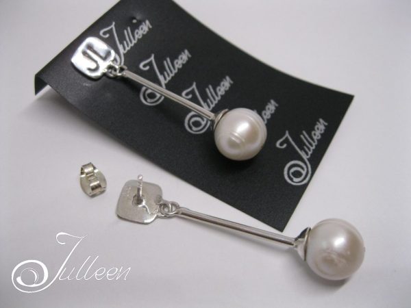 Faye Long Pearl Earrings with Sterling Silver Tube and Dangling White Single Pearl. - Image 5