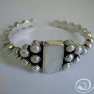 Goddess White Pearl Sterling Silver Bangle  – 7″.