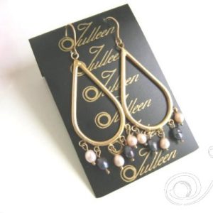 Gypsy Rose Chandelier Pink and Black Pearl Earrings in Gold Vermeil