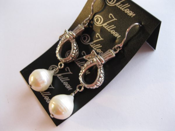 Diana Large Pearl Drop Bow Earrings in Sterling Silver - Image 4