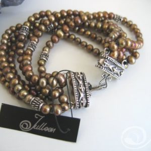 Kelly Bronze Pearl 6 Strand Bracelet with Antique Style Box Clasp
