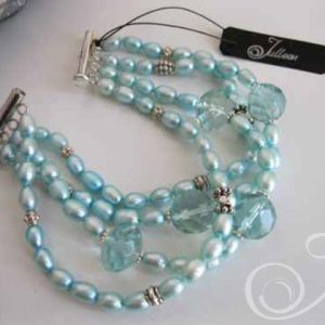 Lady Aqua. Pearl and Chunky Aqua Quartz Bracelet with Slide Clasp
