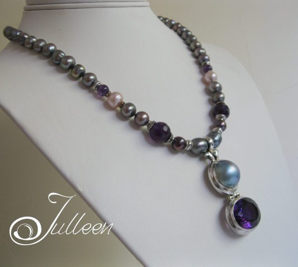 Large Amethyst and Black Pearl Necklace - Image 3