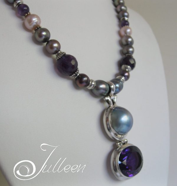 Large Amethyst and Black Pearl Necklace - Image 4