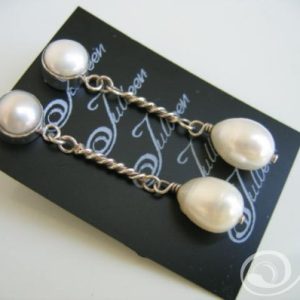 Lily White Long Double Pearl Drop Earrings on Post