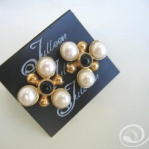 Maja, 3 White Pearl and Black Onyx Earrings in Sterling Silver and Gold Vermeil.