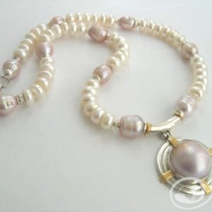 Nadja Pink Mabe Pearl Pendant on White and Pink Pearls in 925 Sterling Silver