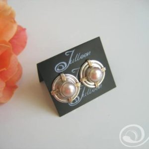 Nadja Baby Pink Pearl and Sterling Silver Earrings Triple Bezel Set on Post