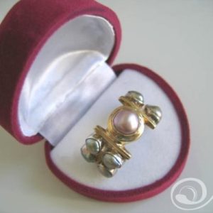Pink Cluster Pearl Thumb Ring in Chunky Sterling Silver 925