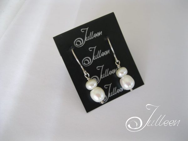 Tanya Double White Pearl Hook Earrings 925 - Image 3