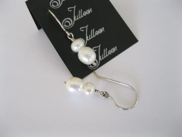 Tanya Double White Pearl Hook Earrings 925 - Image 2