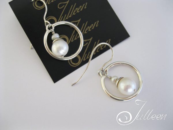 Brittany Sterling Silver Hoop and Pearl Dangle Earrings on Hook - Image 3