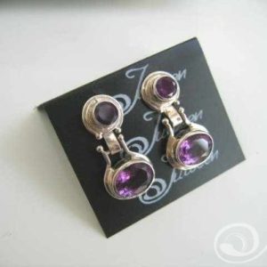 Genuine Amethyst Double Gem Sterling Silver Earrings